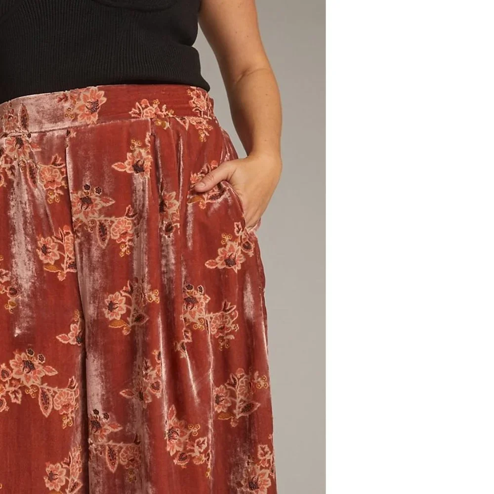 Anthropologie Floral Burnout Velvet Pants size S new with tag - Picture 3 of 9